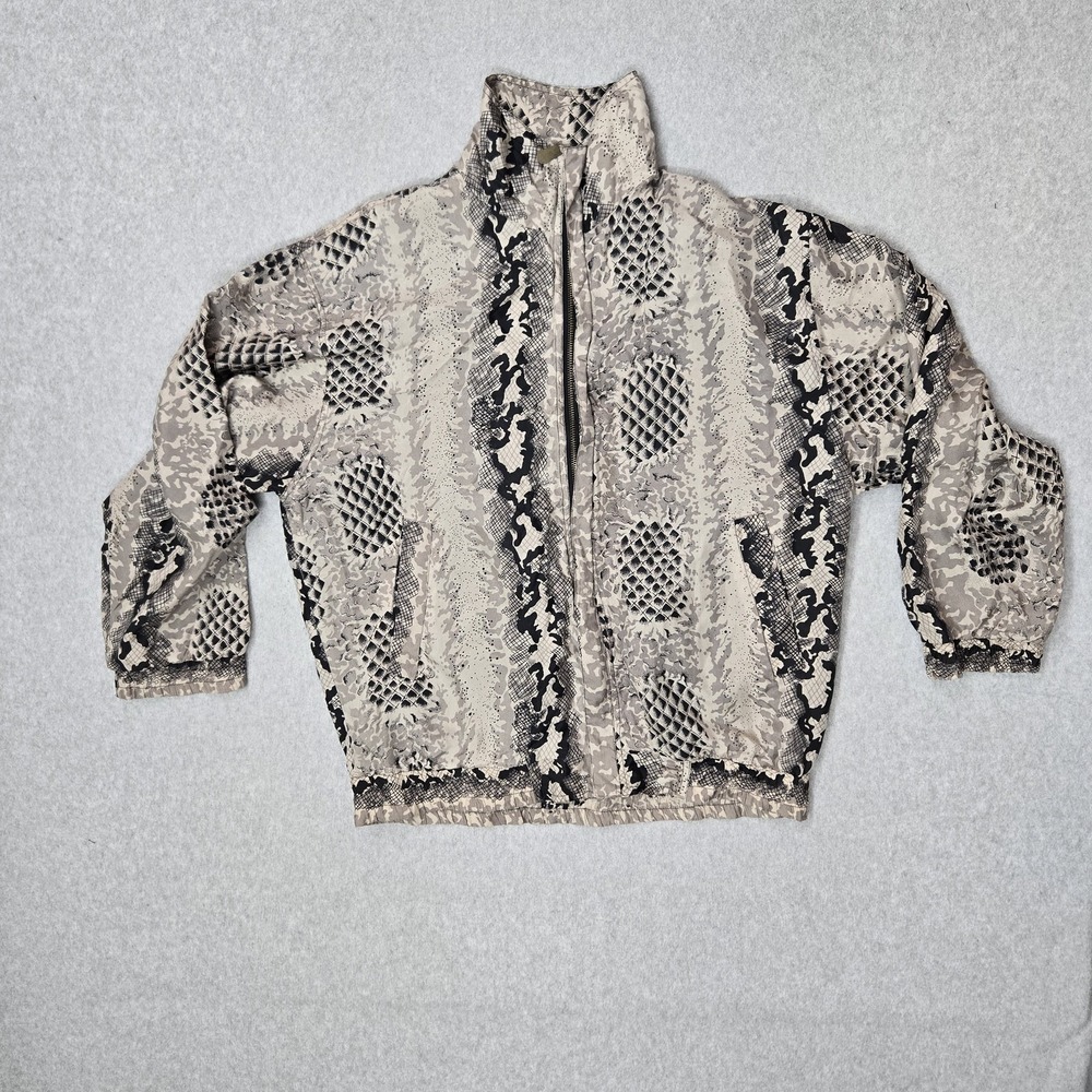 COACO Women Jacket M Beige‎ Silk Embroidered Snakeskin Print Full Zip